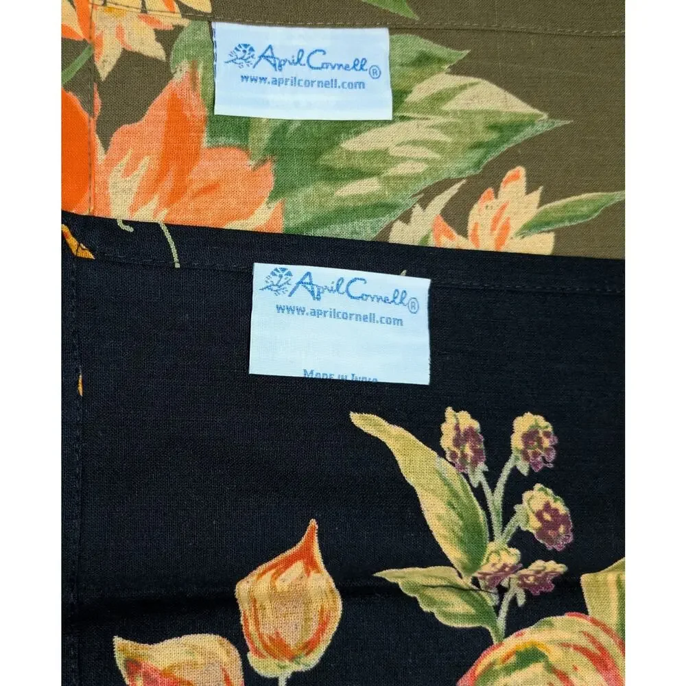 April Cornell Napkins Floral Green Black Cotton Square Lot 15x15